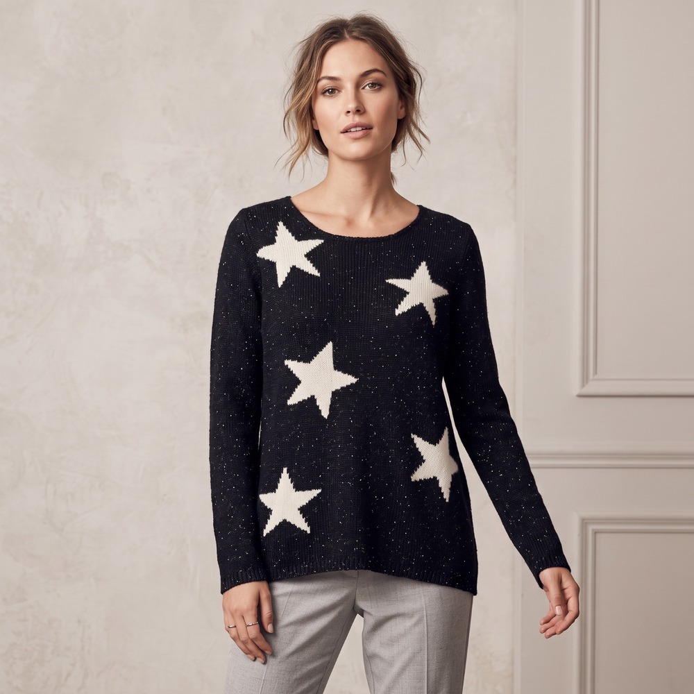 Rewind Black Sparkle Star Knit Sweater Indie Grunge Celestial Y2K 90s Boho M